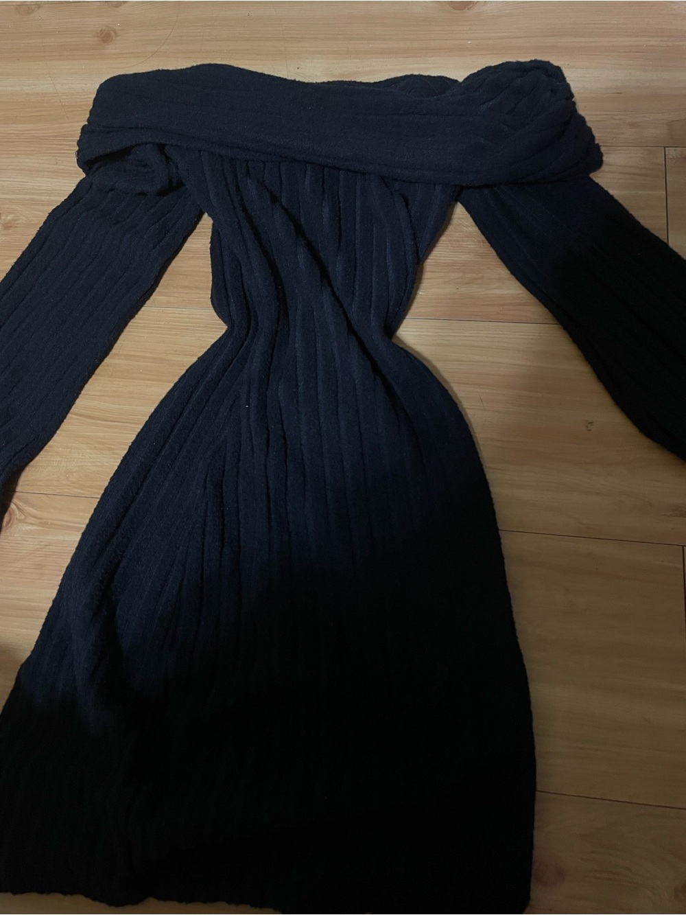 Black Ribbed Off-Shoulder Women's dress